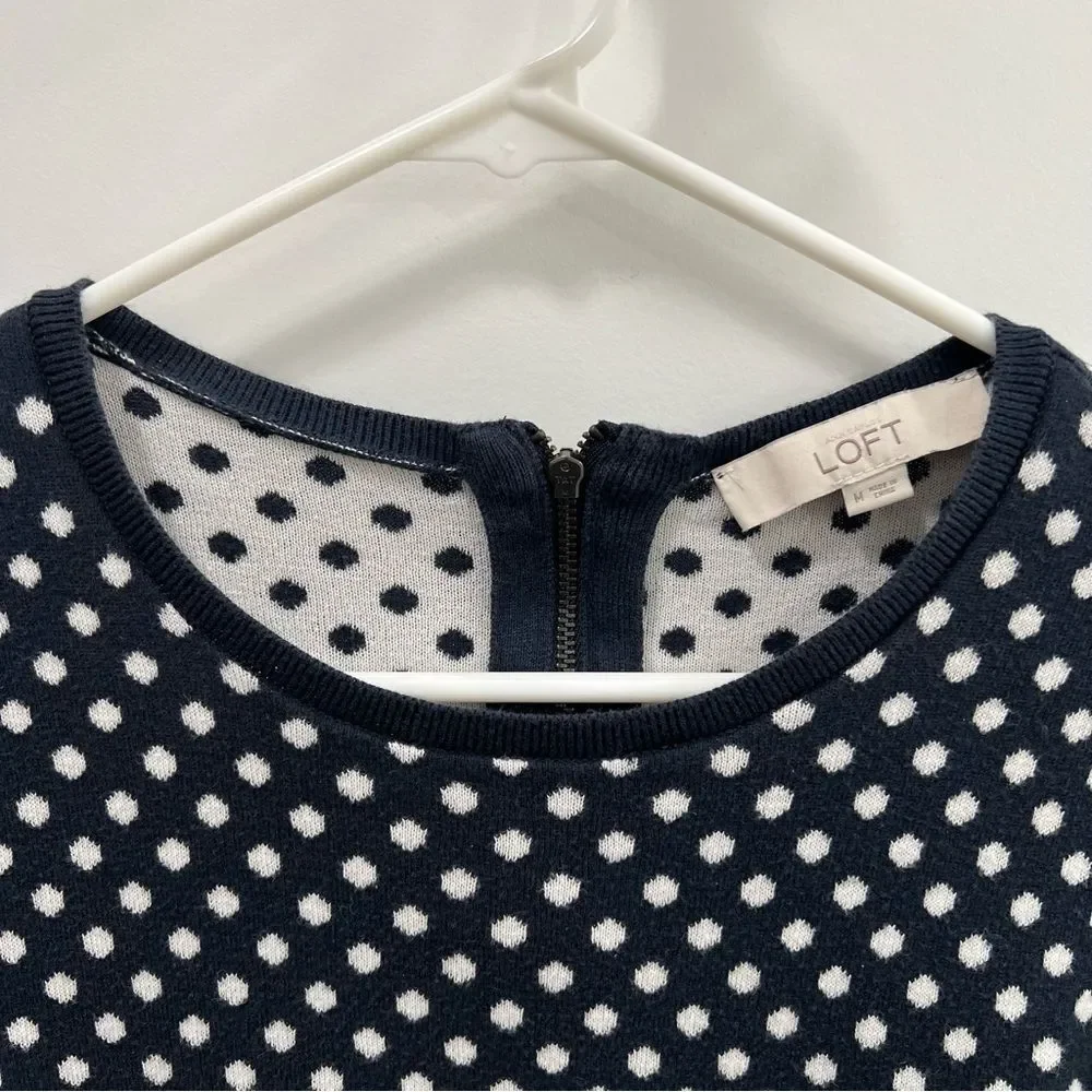 LOFT Navy with White Polka Dot Sweater Size M